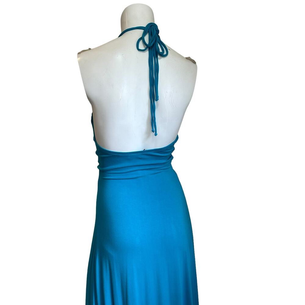 Sky Blue Halter Tie Crochet Midriff Open Back Maxi Summer Dress sz XS NWT $150 - Picture 3 of 10